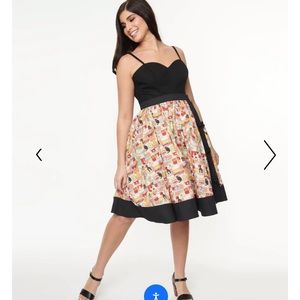 Unique Vintage Black & Multicolor Cat Print Rye Swing Skirt size small